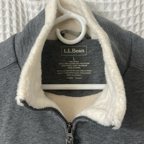 LL Bean Fleece Lined Vest Grey Cream Large - Picture 3 of 6